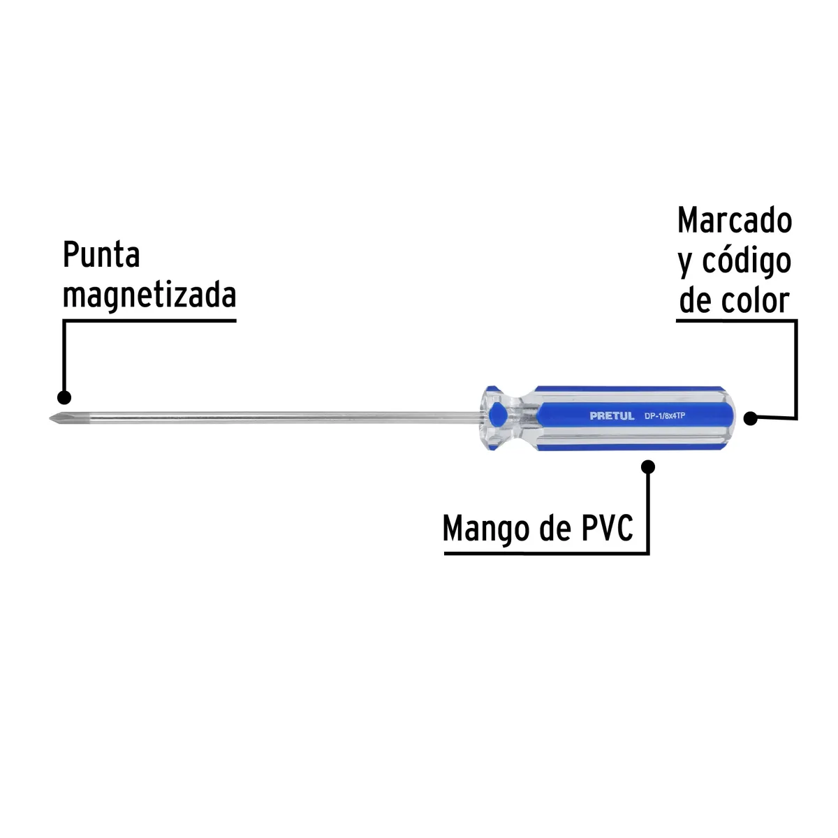 PRETUL - Desarmador Estrella Cruz 1/8" x 4" Mango de PVC 28076 Pretul