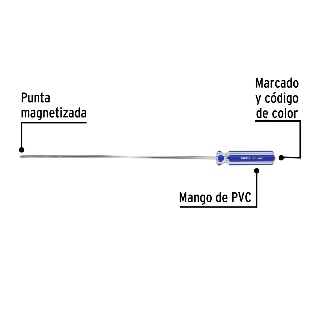 PRETUL - Desarmador Estrella Cruz 1/8" x 8" Mango de PVC 28078 Pretul