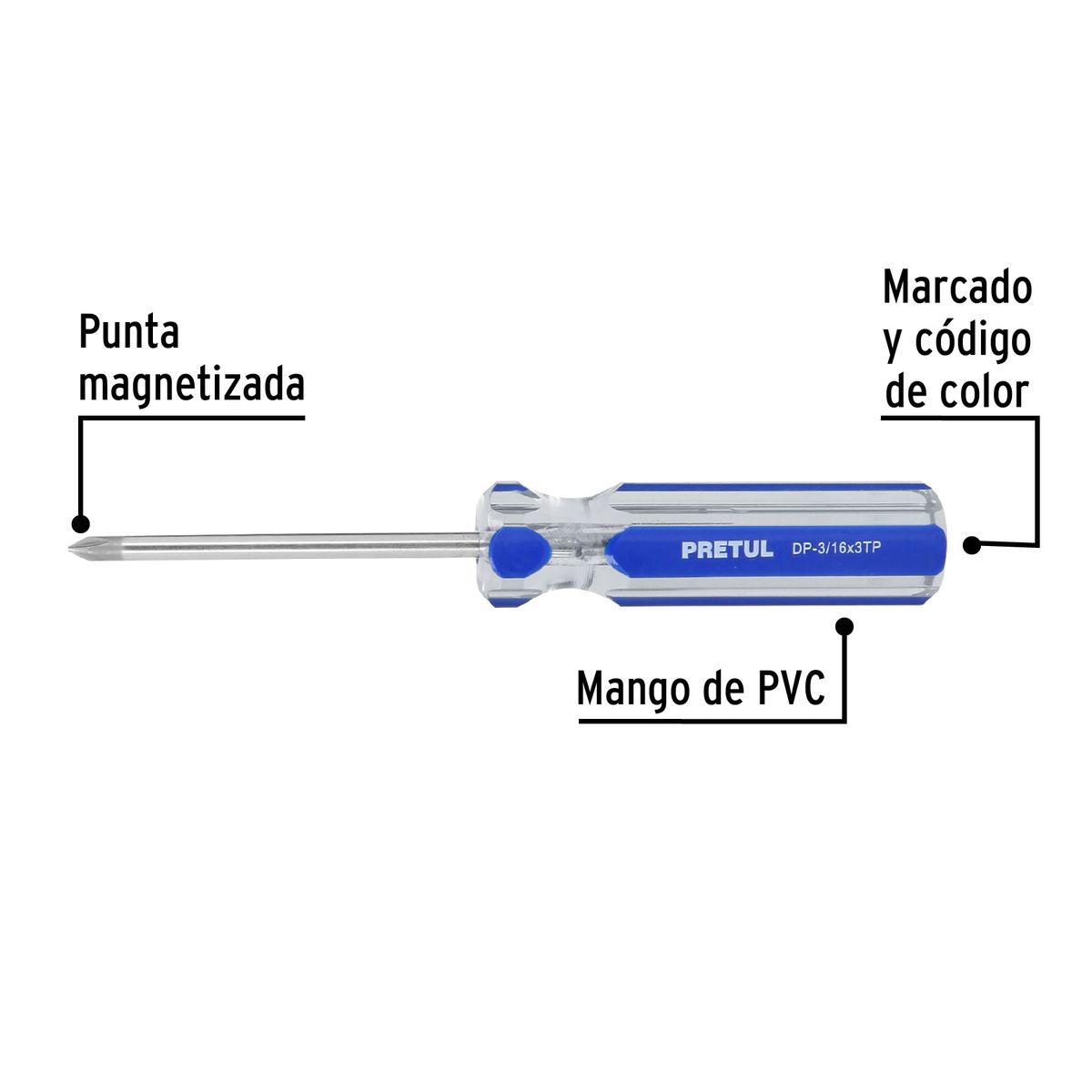 PRETUL - Desarmador Estrella Cruz 3/16" x 3" Mango de PVC 21471 Pretul