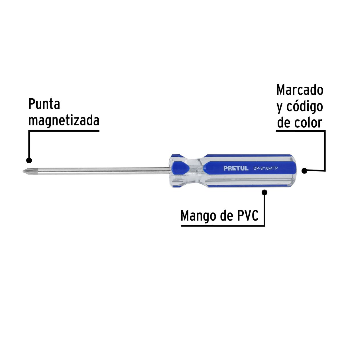 PRETUL - Desarmador Estrella Cruz 3/16" x 4" Mango de PVC 21473 Pretul