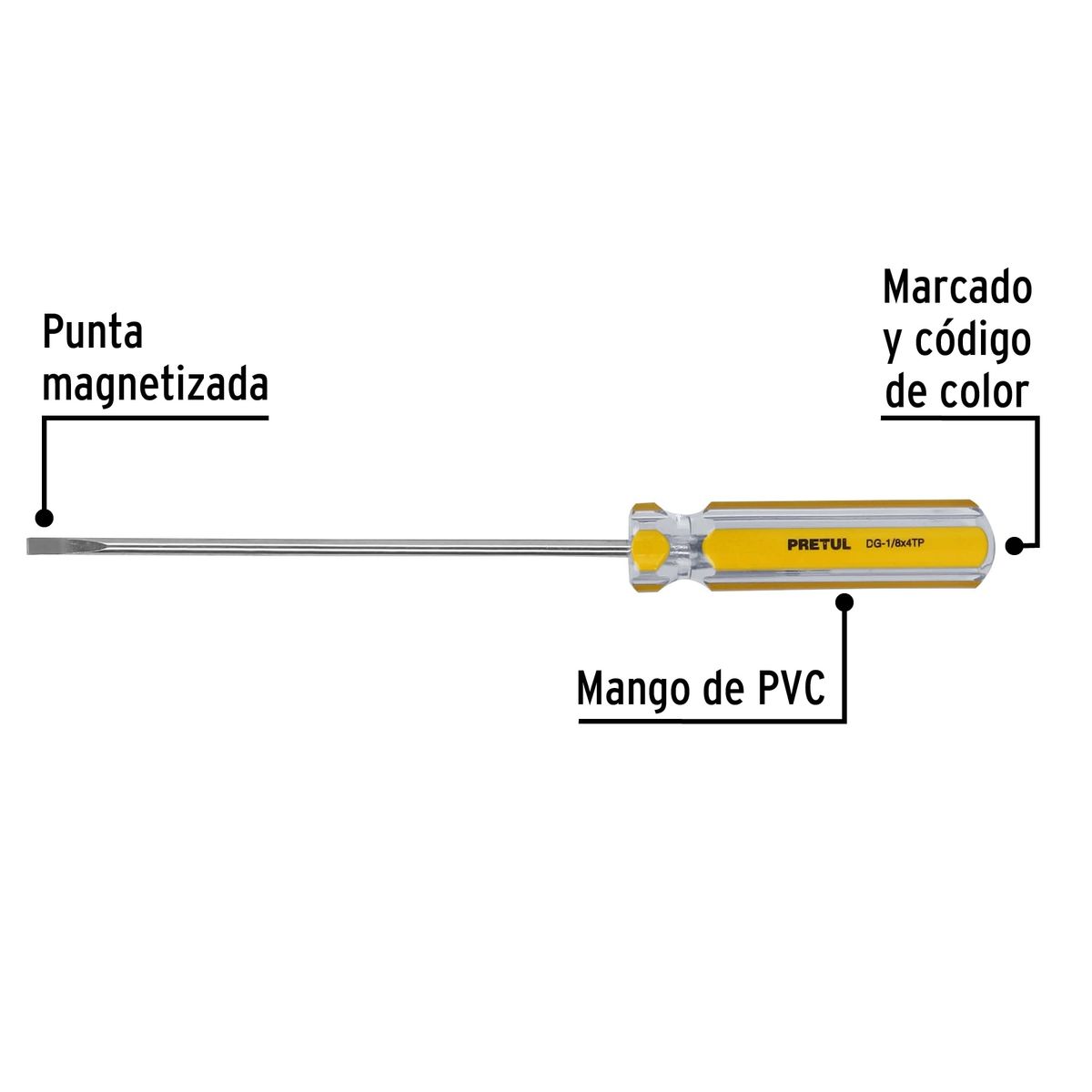 PRETUL - Desarmador Plano Cabinet 1/8" x 4" Mango de PVC 21464 Pretul