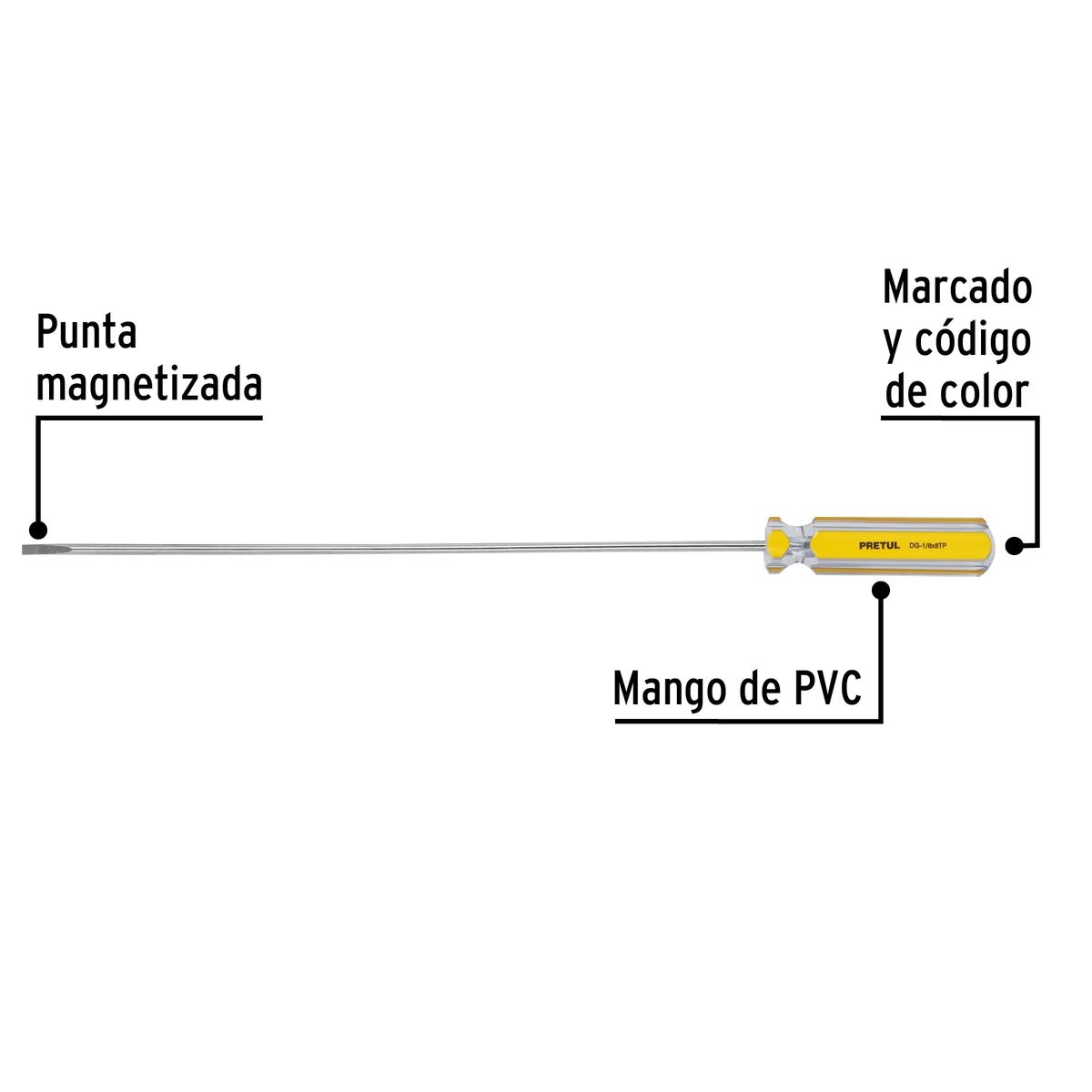 PRETUL - Desarmador Plano Cabinet 1/8" x 8" Mango de PVC 21466 Pretul