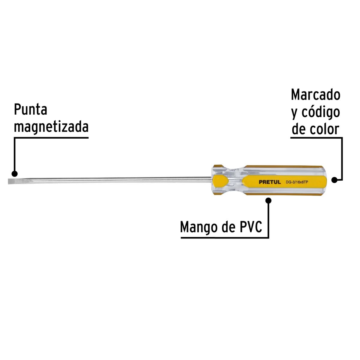 Desarmador Plano Cabinet 3/16" x 6" Mango de PVC 21468 Pretul, marca PRETUL - Foto 2