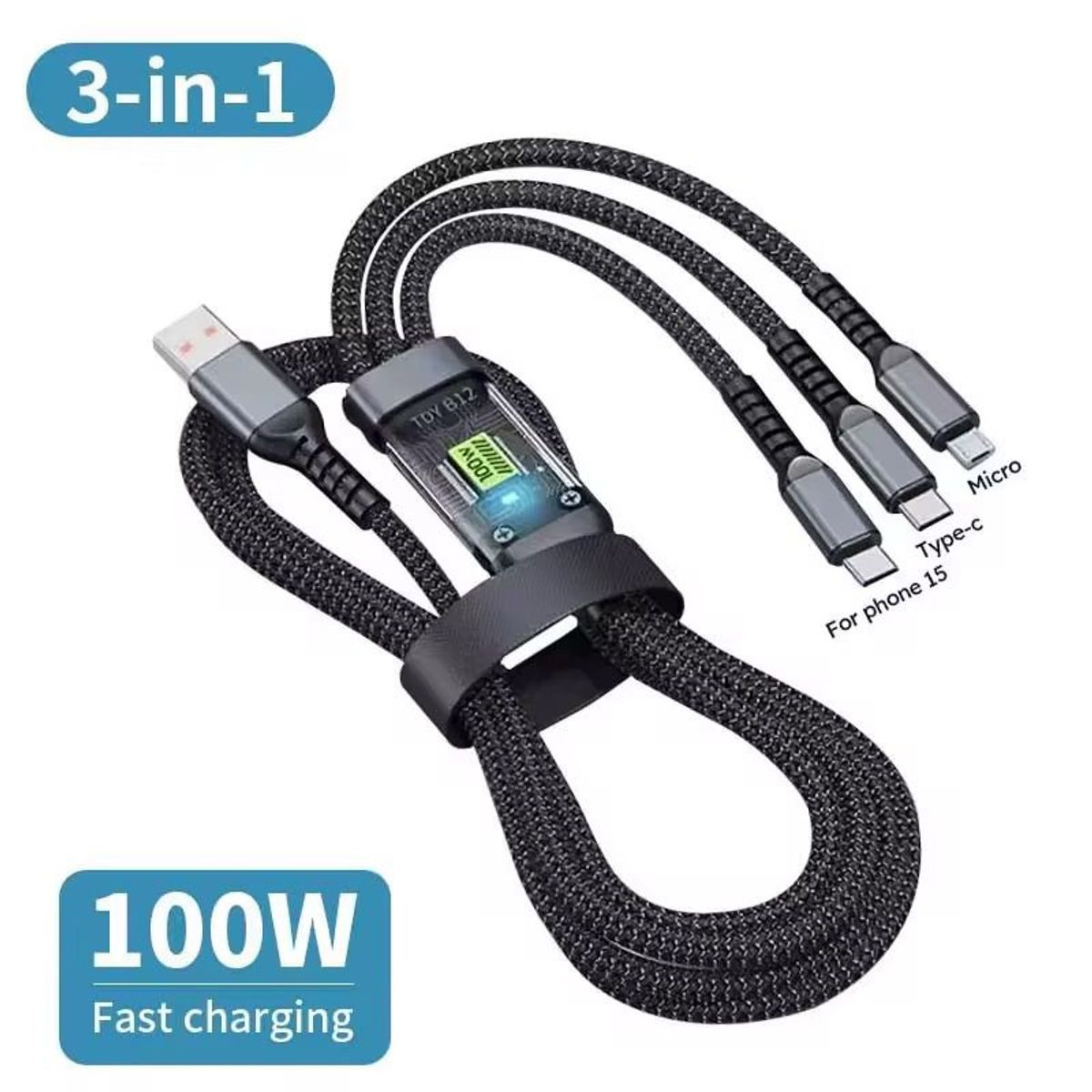SMART - CABLE 3 EN 1 SUPER RAPIDO 100W RECUBRIMIENTO NYLON MEGA REFORZADO 1.2M