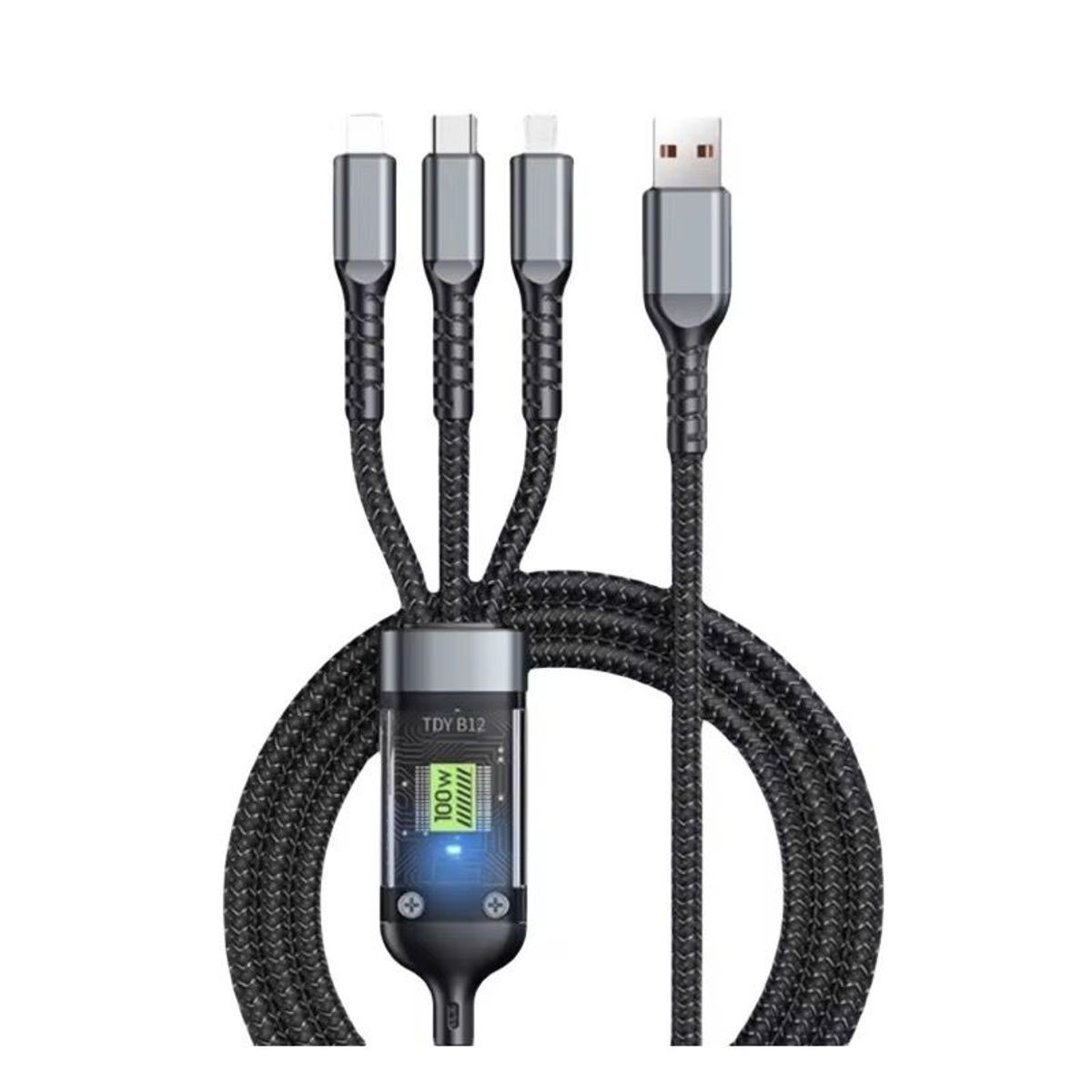 SMART - CABLE 3 EN 1 SUPER RAPIDO 100W NYLON REFORZADO PARA TODOS LOS MOVILES