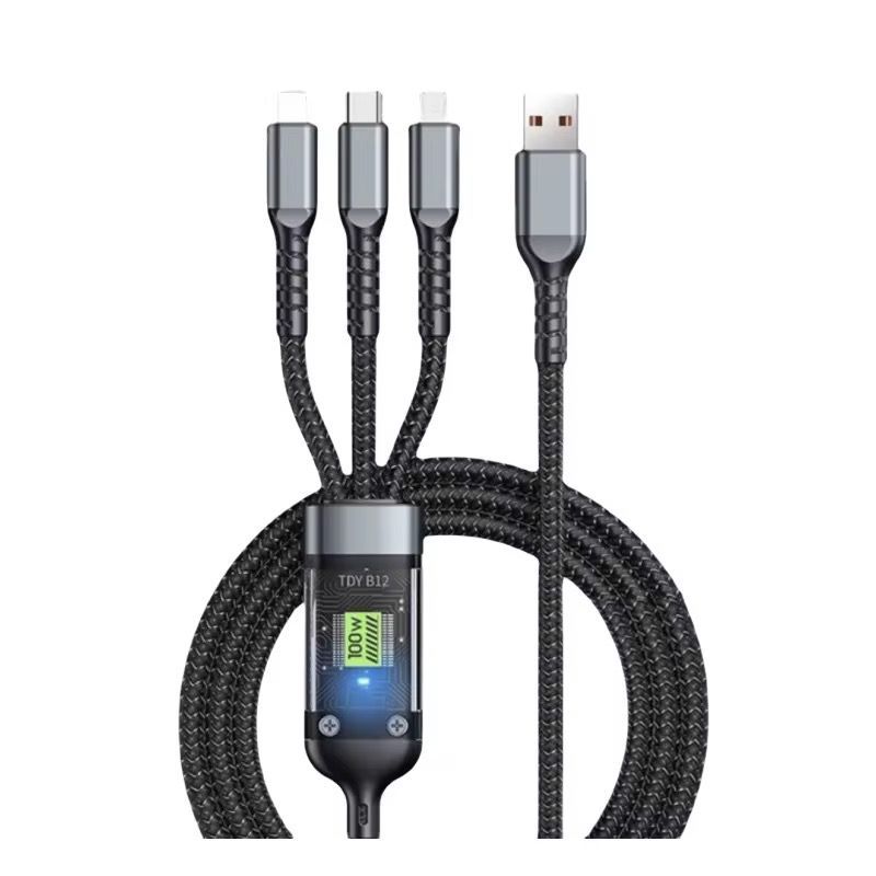 SMART - CABLE 3 EN 1 SUPER RAPIDO 100W NYLON REFORZADO PARA TODOS LOS MOVILES