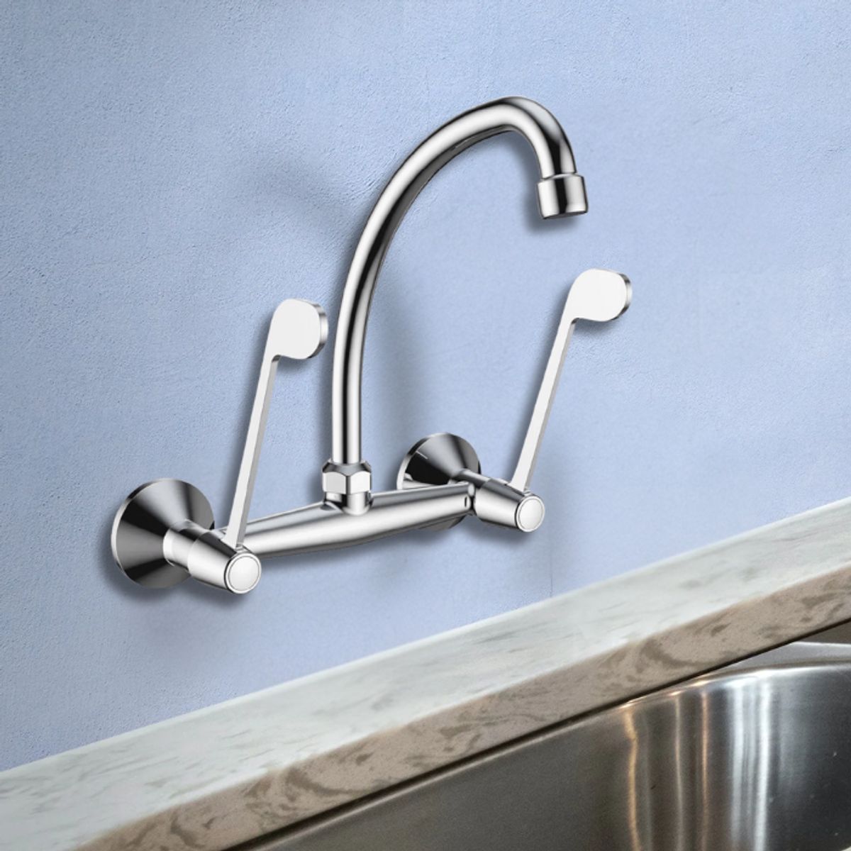 FRATELLI - MEZCLADORA DE COCINA PARED HOSPITALARIO CROMADO HEBEL-P