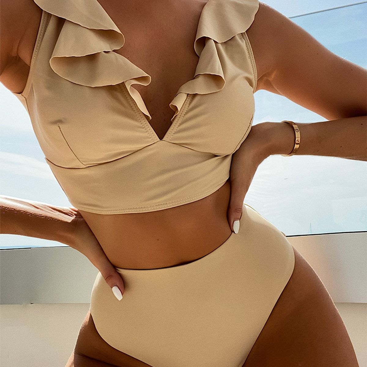 TIOZONEY - Traje de Baño Mujer Beige