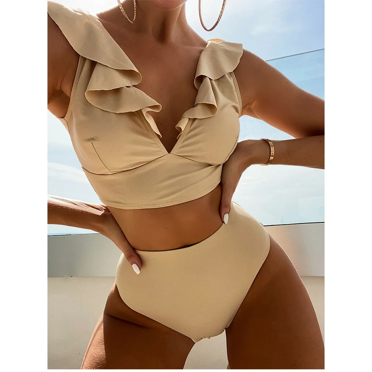 TIOZONEY - Traje de Baño Mujer Beige
