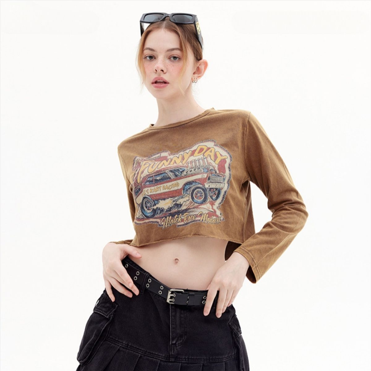 TIOZONEY - Mangas cortas impresas para mujeres - Marrón