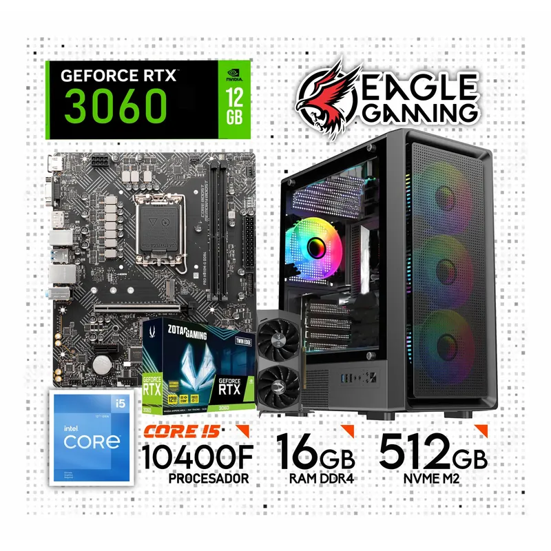 Computadora PC Gamer Core i5 10400F RAM 16GB SSD 512GB VIDEO