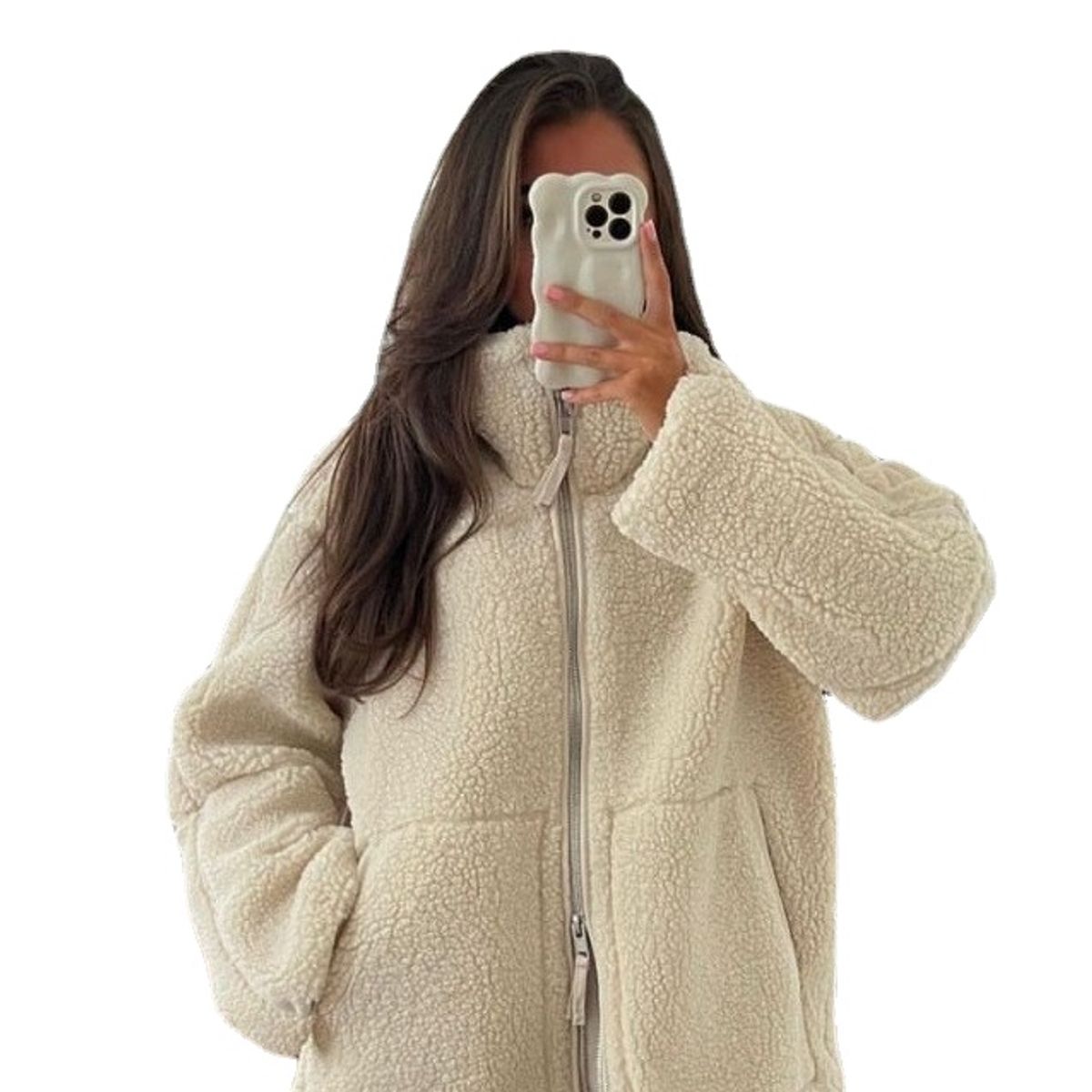 TIOZONEY - Chaqueta con cierre y cuello alto mujer - Crema