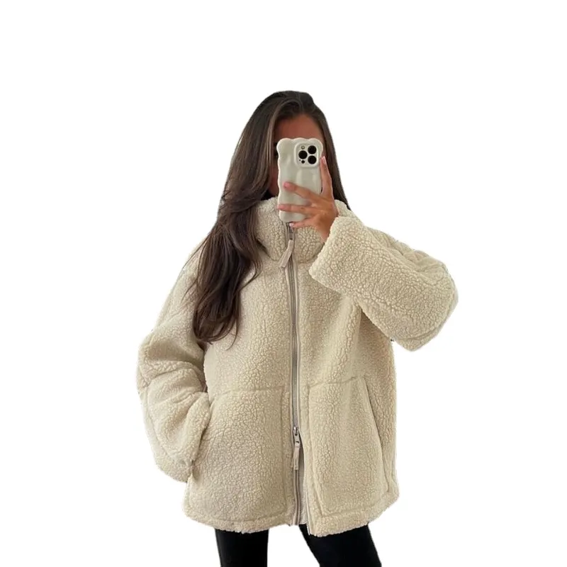 TIOZONEY - Chaqueta con cierre y cuello alto mujer - Crema