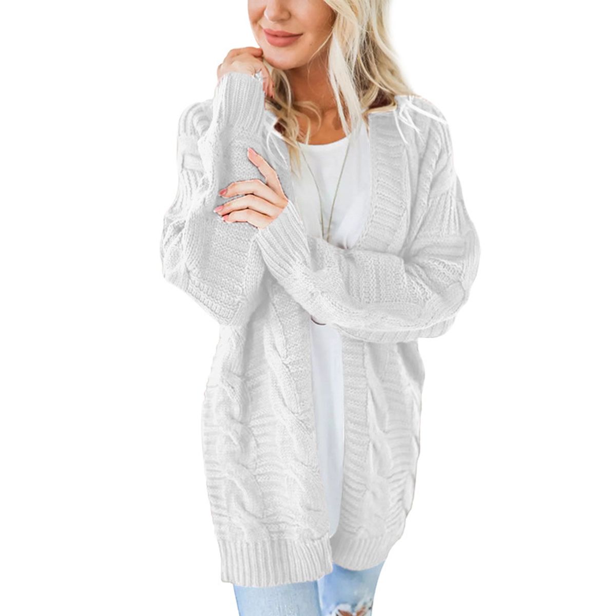 TIOZONEY - Sweater abierto para Mujer- Blanco grisáceo