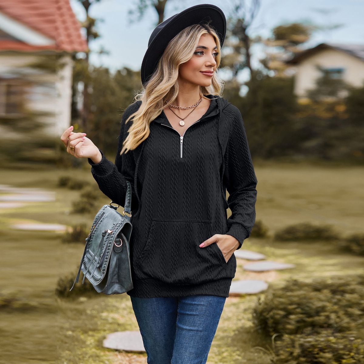 TIOZONEY - Sudadera con capucha y cremallera para mujer