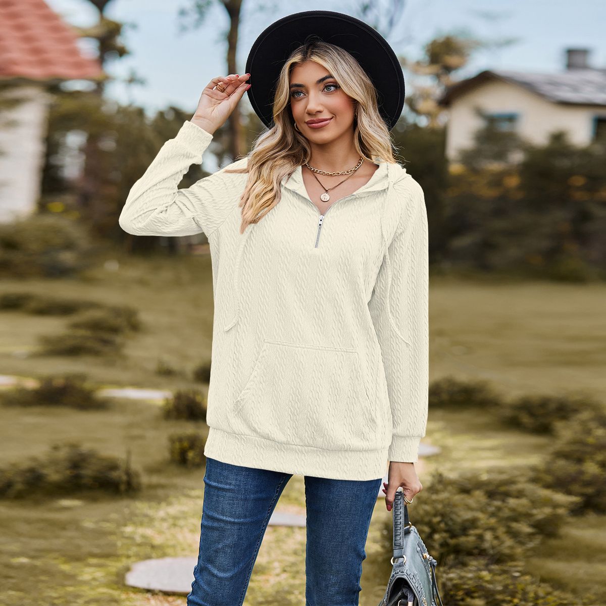 TIOZONEY - Sudadera con capucha y cremallera para mujer