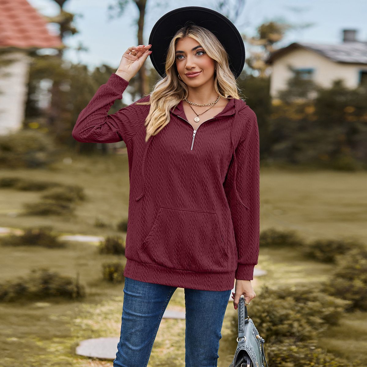 TIOZONEY - Sudadera con capucha y cremallera para mujer