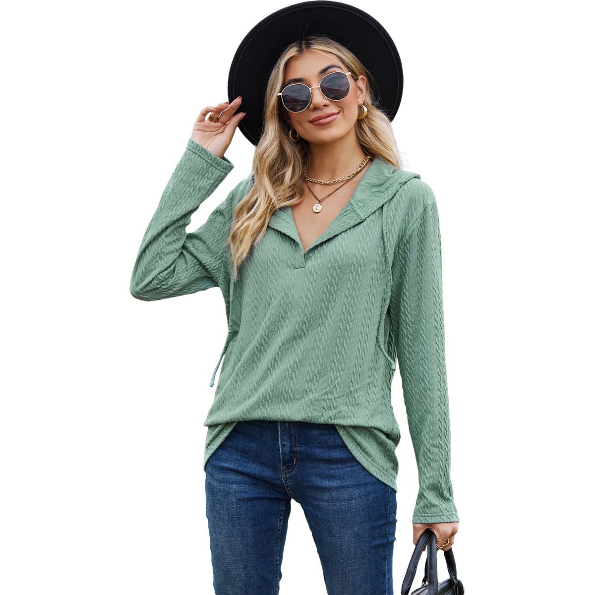 TIOZONEY - Sudadera de manga larga con capucha y holgada para mujer