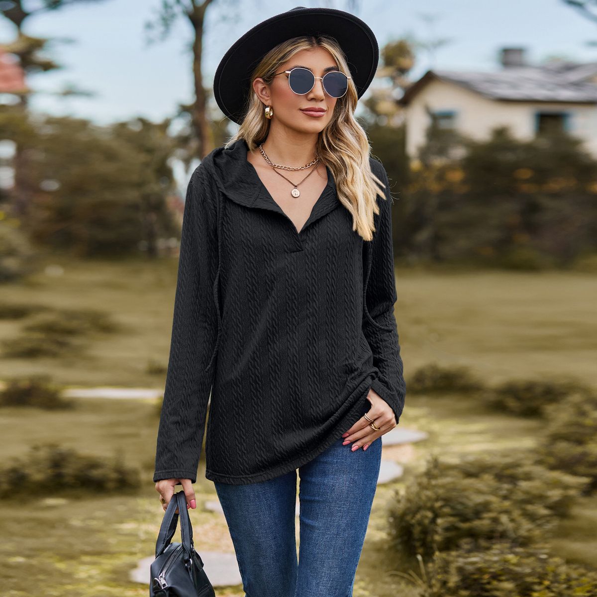 TIOZONEY - Sudadera de manga larga con capucha y holgada para mujer