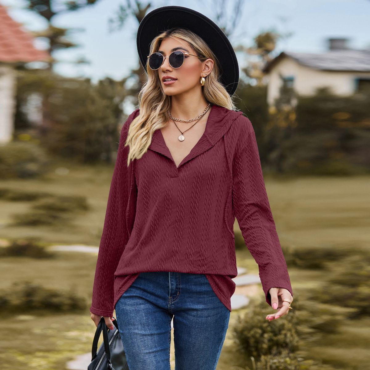 TIOZONEY - Sudadera de manga larga con capucha y holgada para mujer