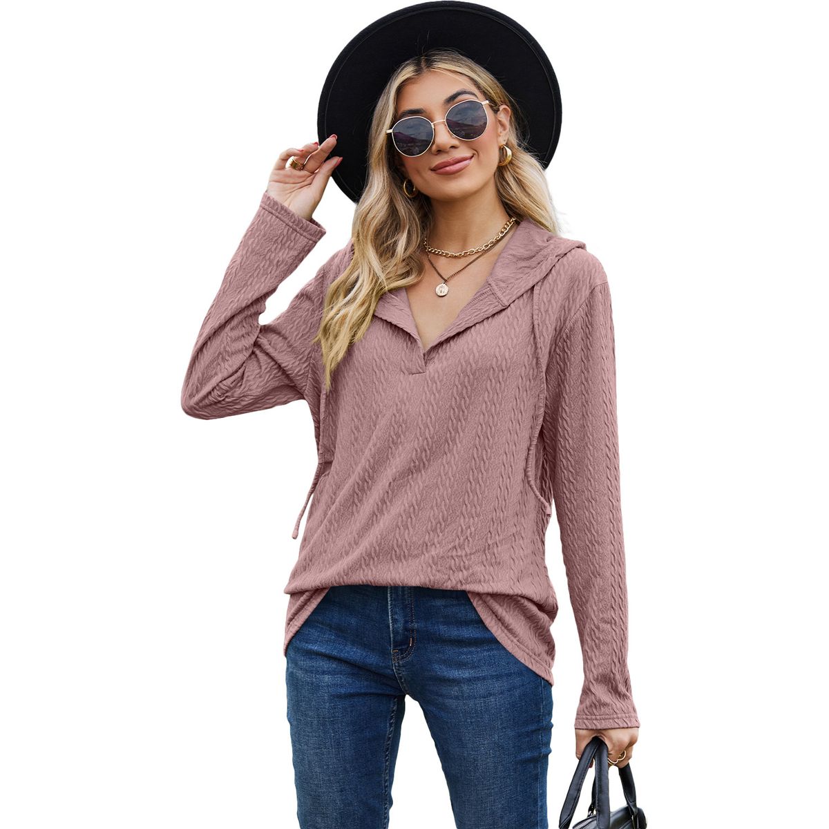 TIOZONEY - Sudadera de manga larga con capucha y holgada para mujer