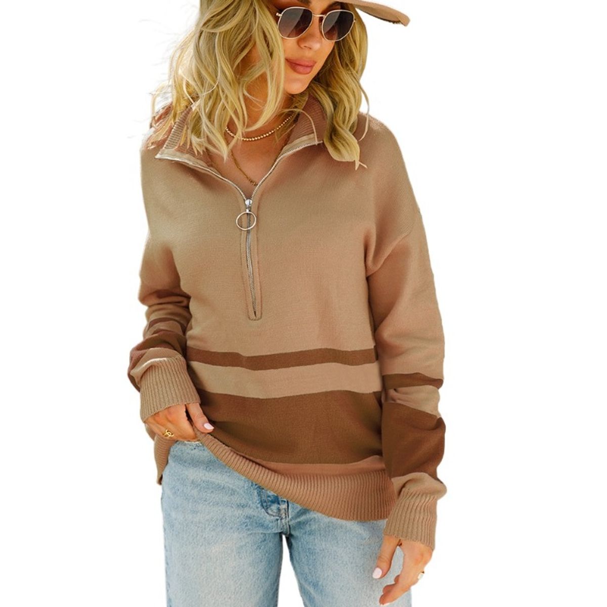 TIOZONEY - Sudadera con mangas de punto para mujer