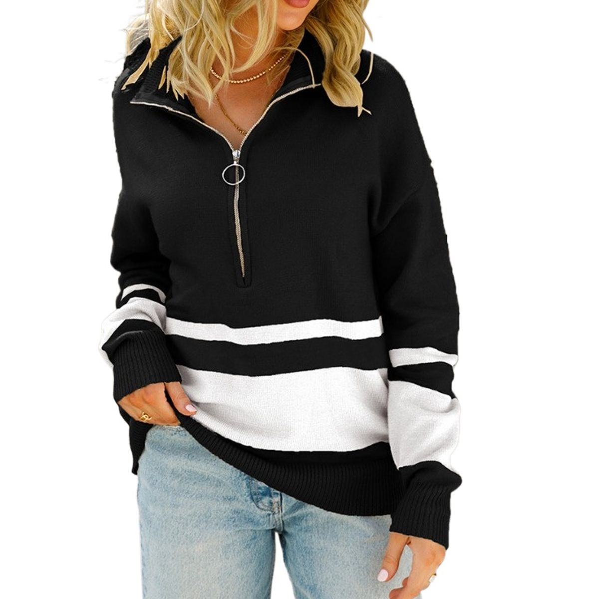 TIOZONEY - Sudadera con mangas de punto para mujer