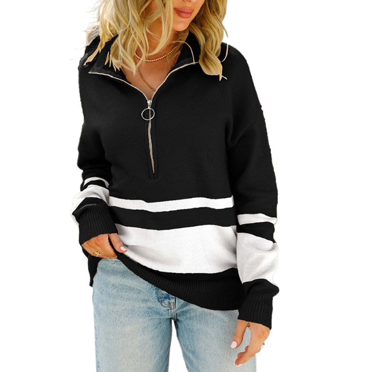 TIOZONEY - Sudadera con mangas de punto para mujer