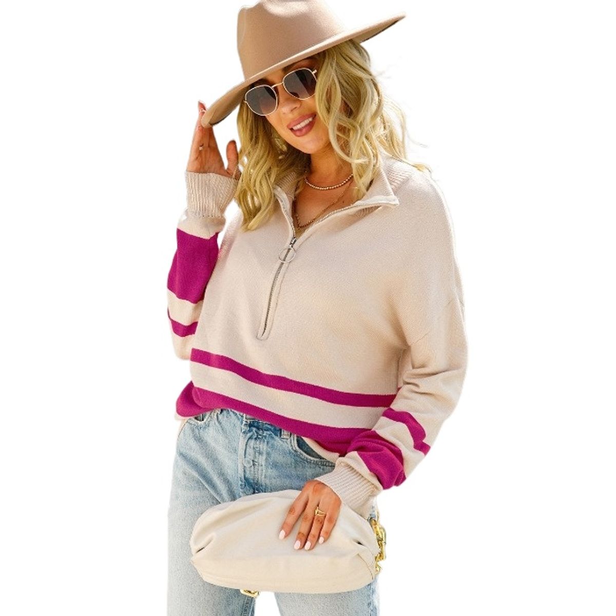 TIOZONEY - Sudadera con mangas de punto para mujer