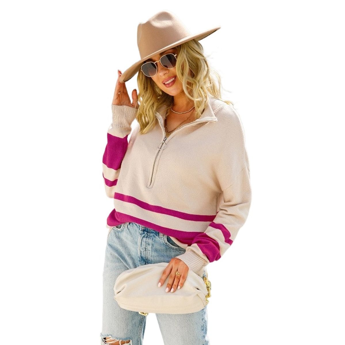 TIOZONEY - Sudadera con mangas de punto para mujer