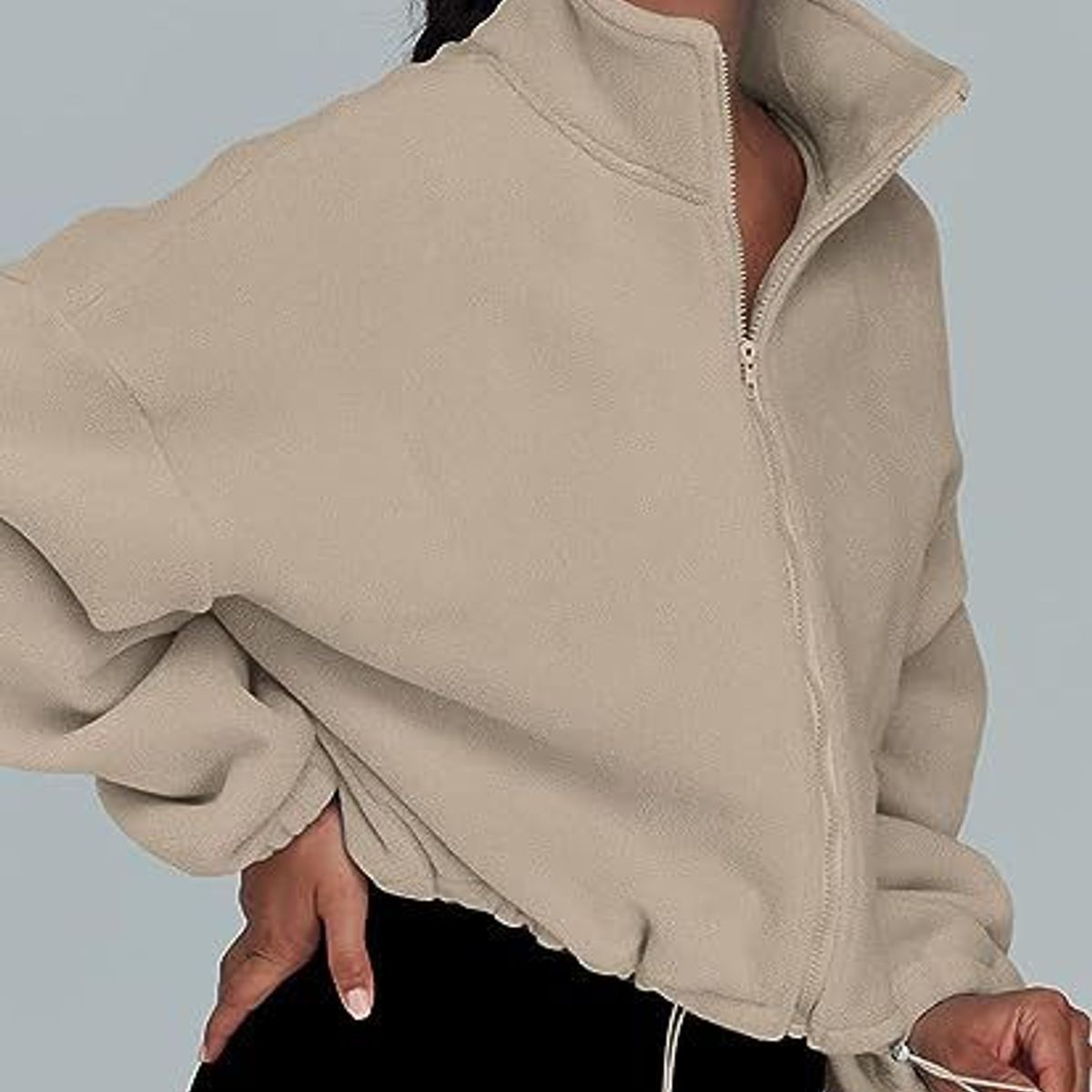 TIOZONEY - Sudadera acolchada con cremallera y cuello alto para mujer