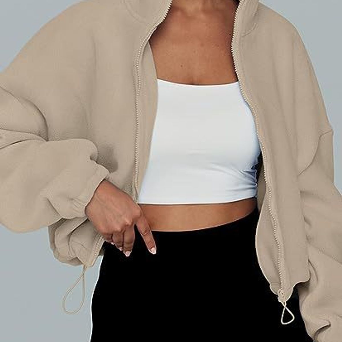 TIOZONEY - Sudadera acolchada con cremallera y cuello alto para mujer