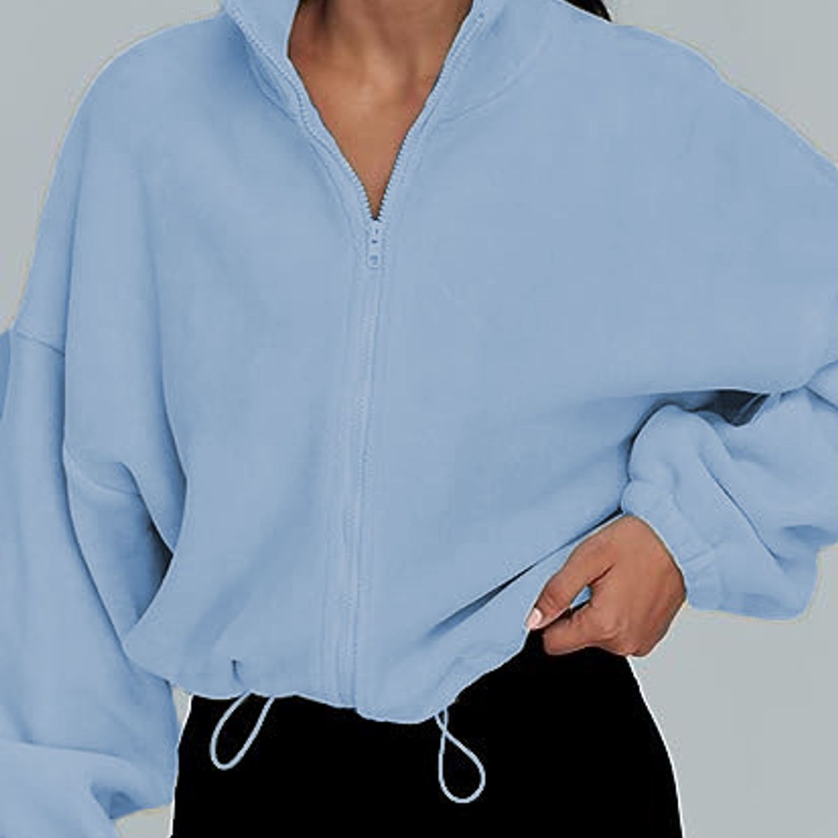 TIOZONEY - Sudadera acolchada con cremallera y cuello alto para mujer