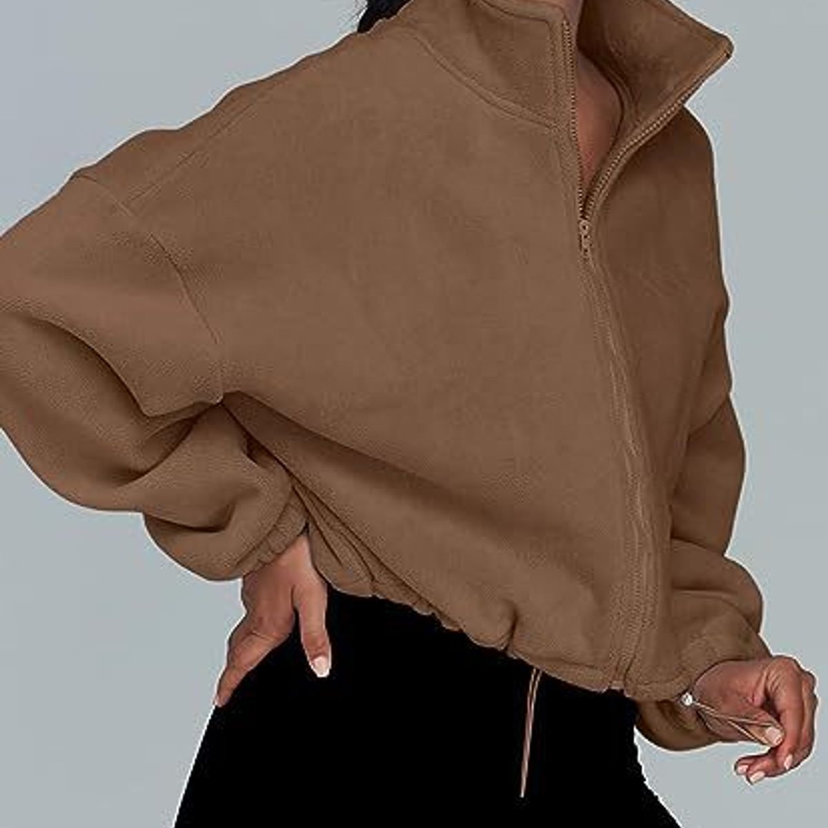 TIOZONEY - Sudadera acolchada con cremallera y cuello alto para mujer