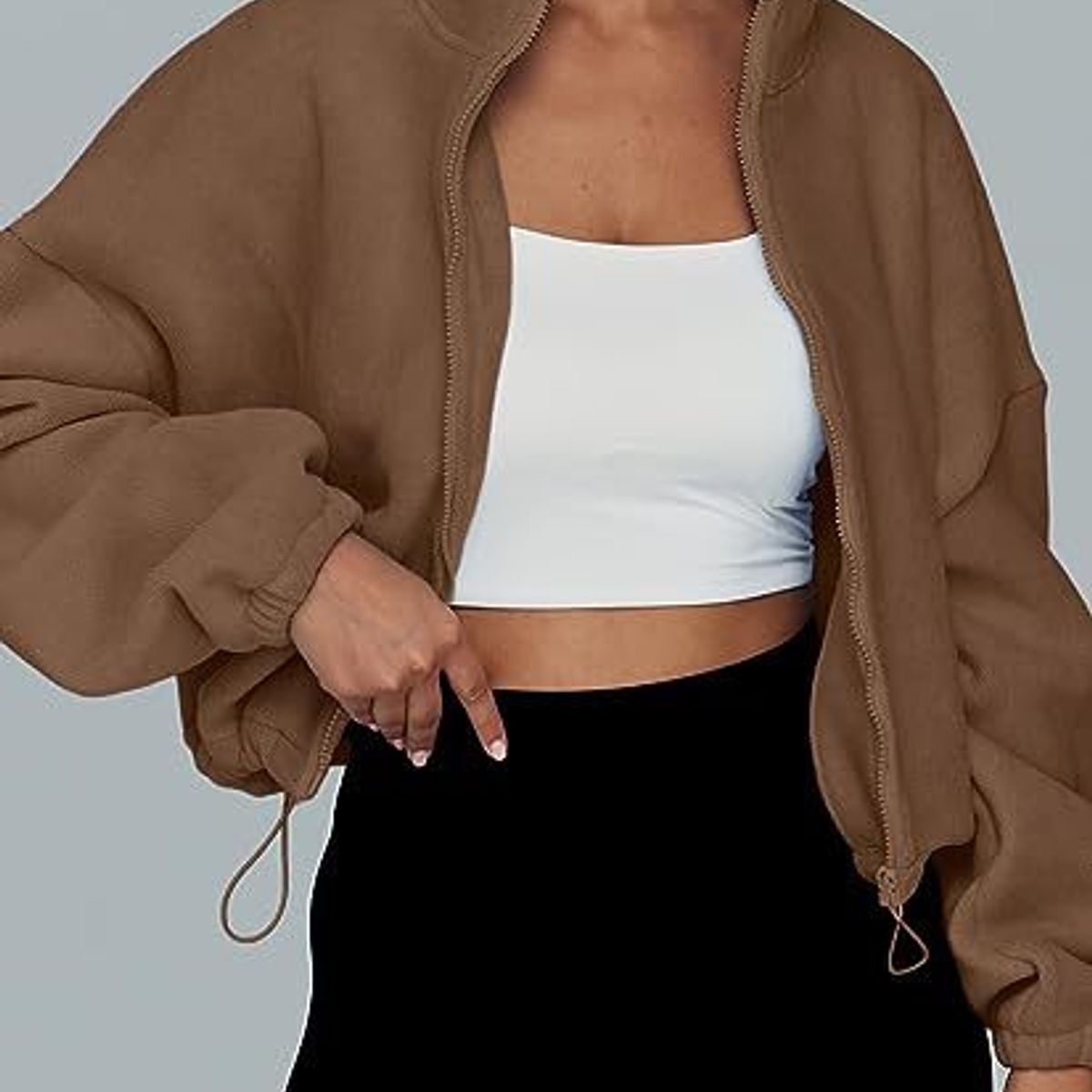 TIOZONEY - Sudadera acolchada con cremallera y cuello alto para mujer