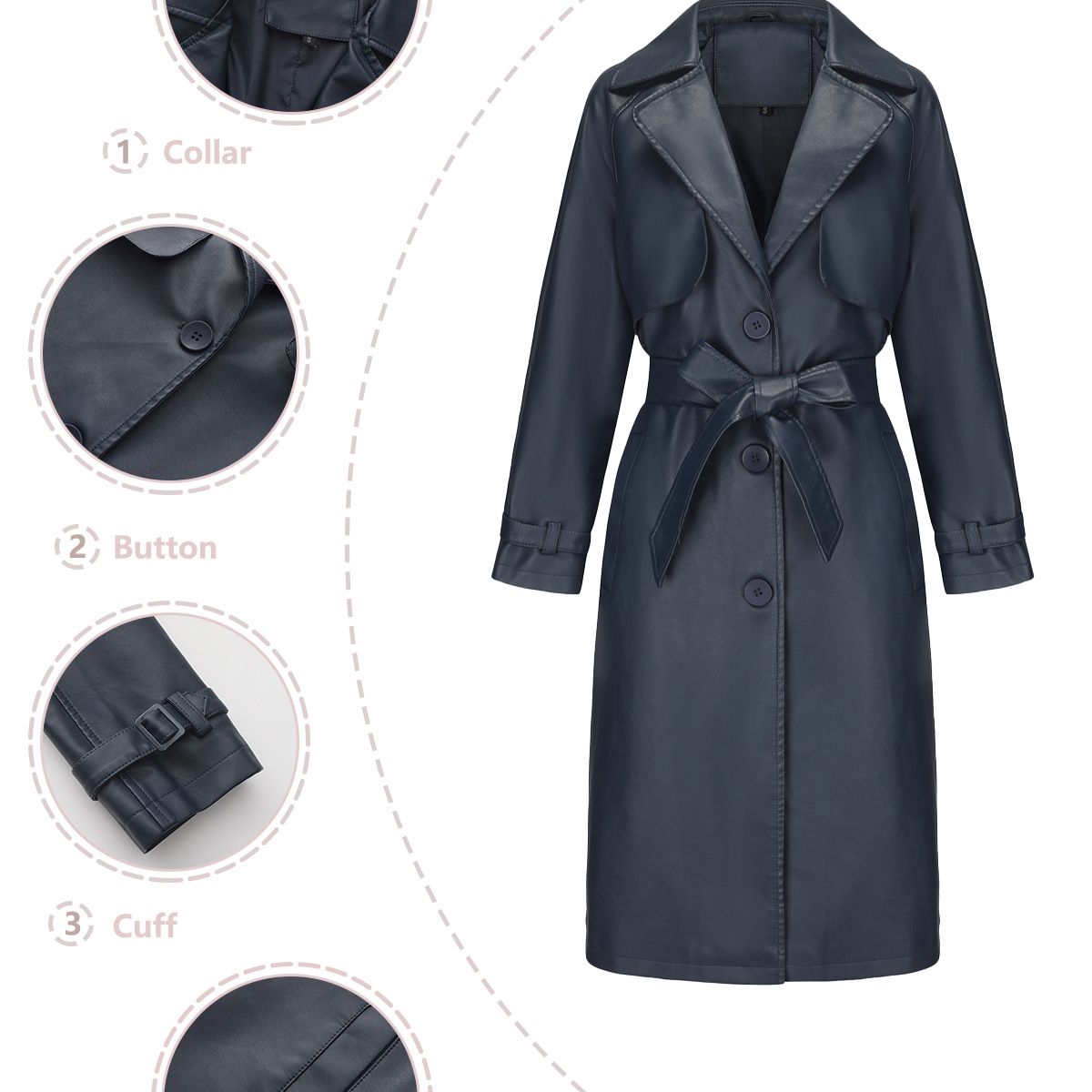 TIOZONEY - Chaqueta de PU para mujer con cinturón