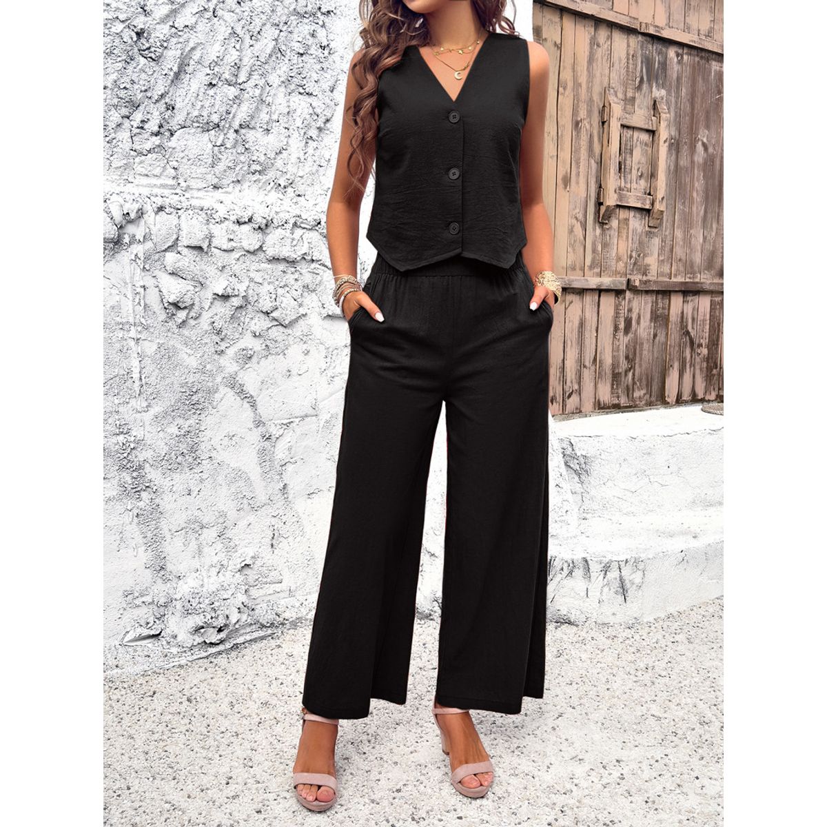 TIOZONEY - Conjunto de chaleco para mujer