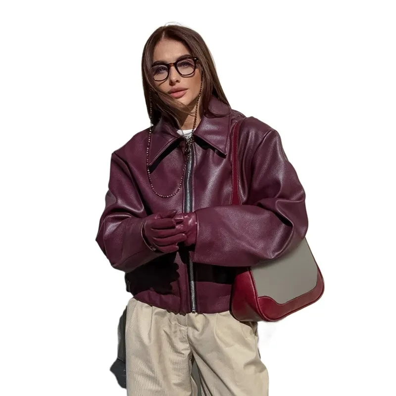 TIOZONEY - Chaqueta de PU Biker Mujer