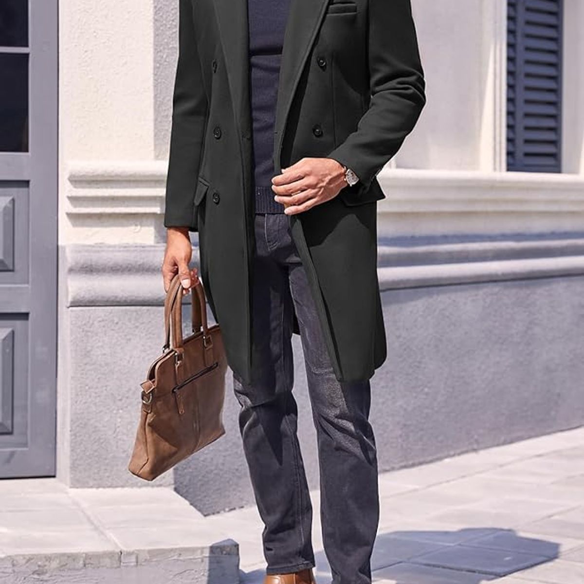 TIOZONEY - Gabardina de cuello para hombres