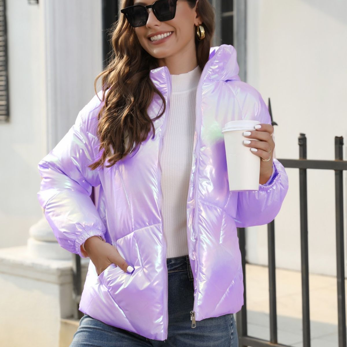TIOZONEY - Parka Manga Larga Mujer - Morado