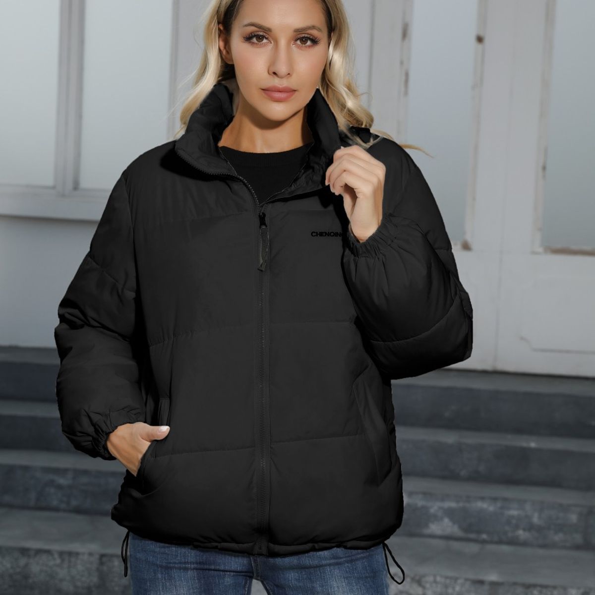 TIOZONEY - Parka Manga Larga Mujer - Negro