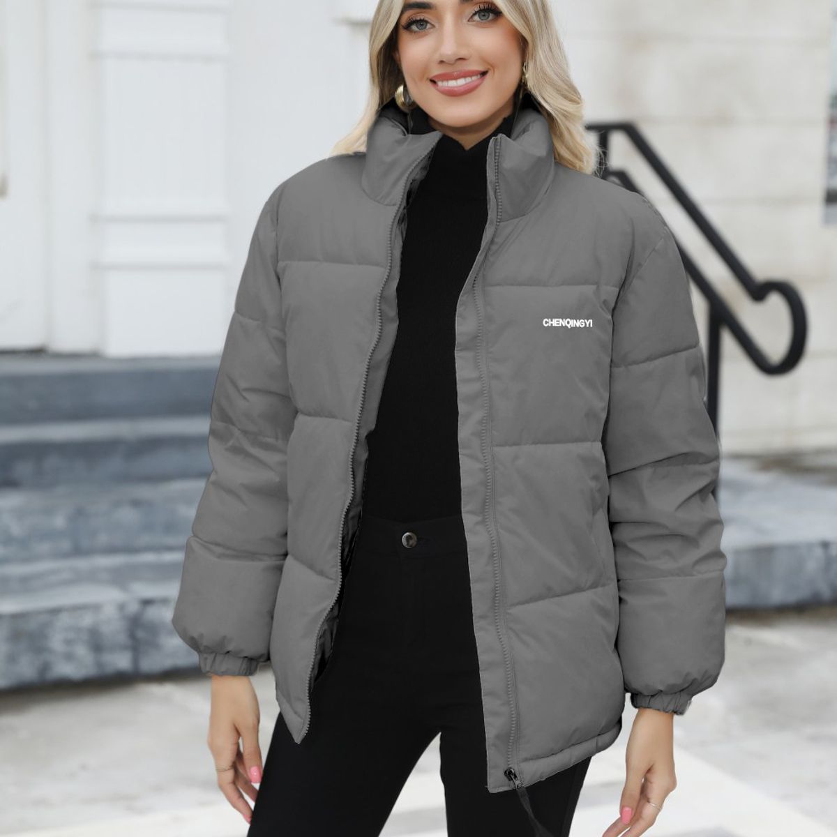 TIOZONEY - Parka Manga Larga Mujer - Gris
