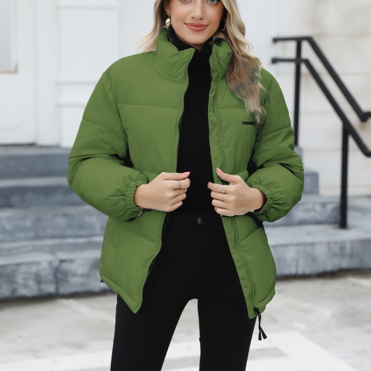 TIOZONEY - Parka Manga Larga Mujer - Verde
