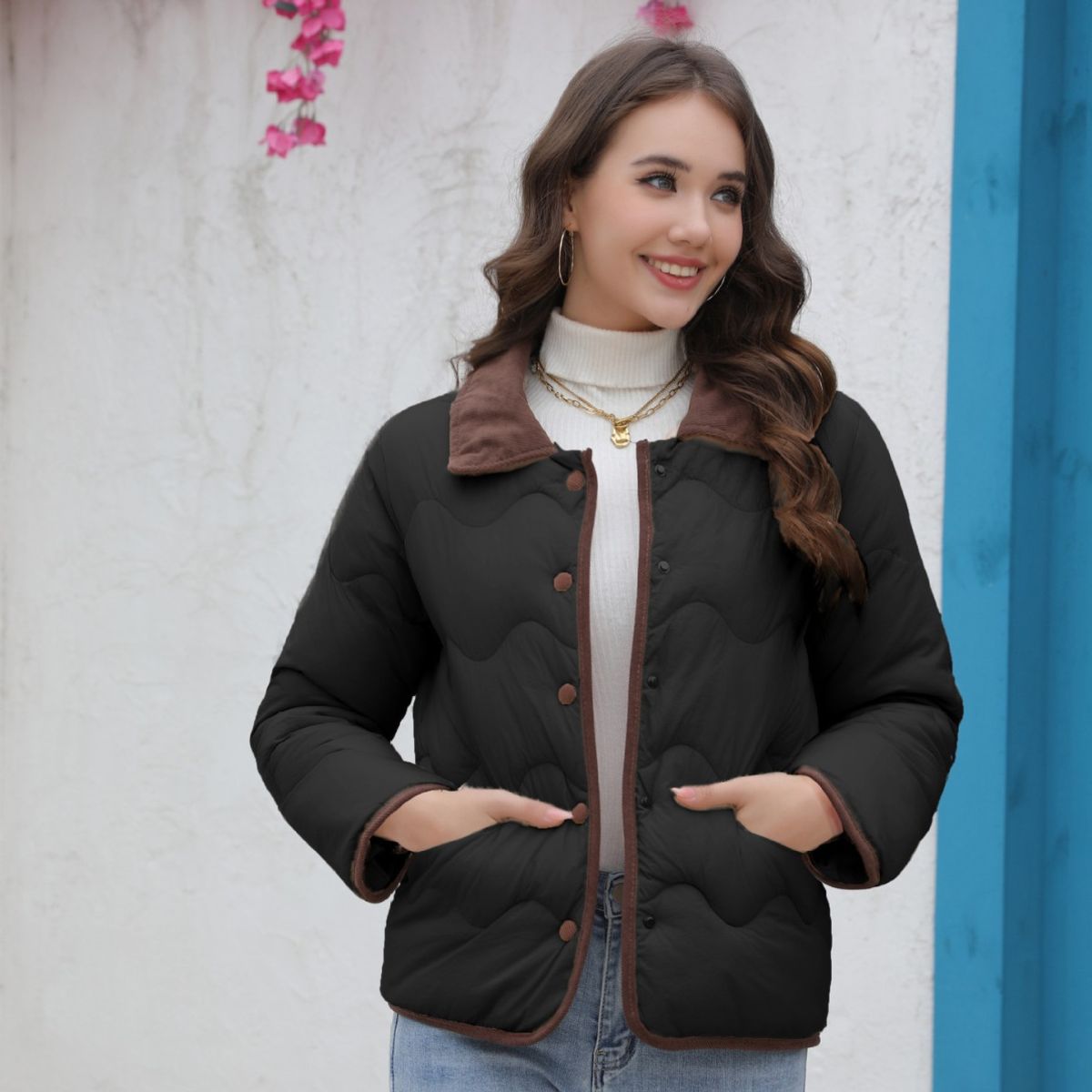TIOZONEY - Parka Manga Larga Mujer - Negro