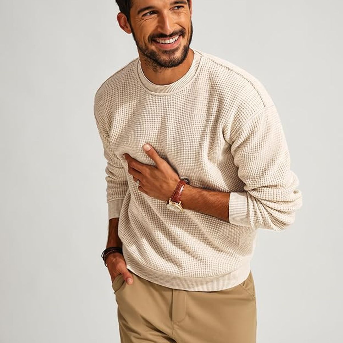 TIOZONEY - Suéter de punto con cuello redondo