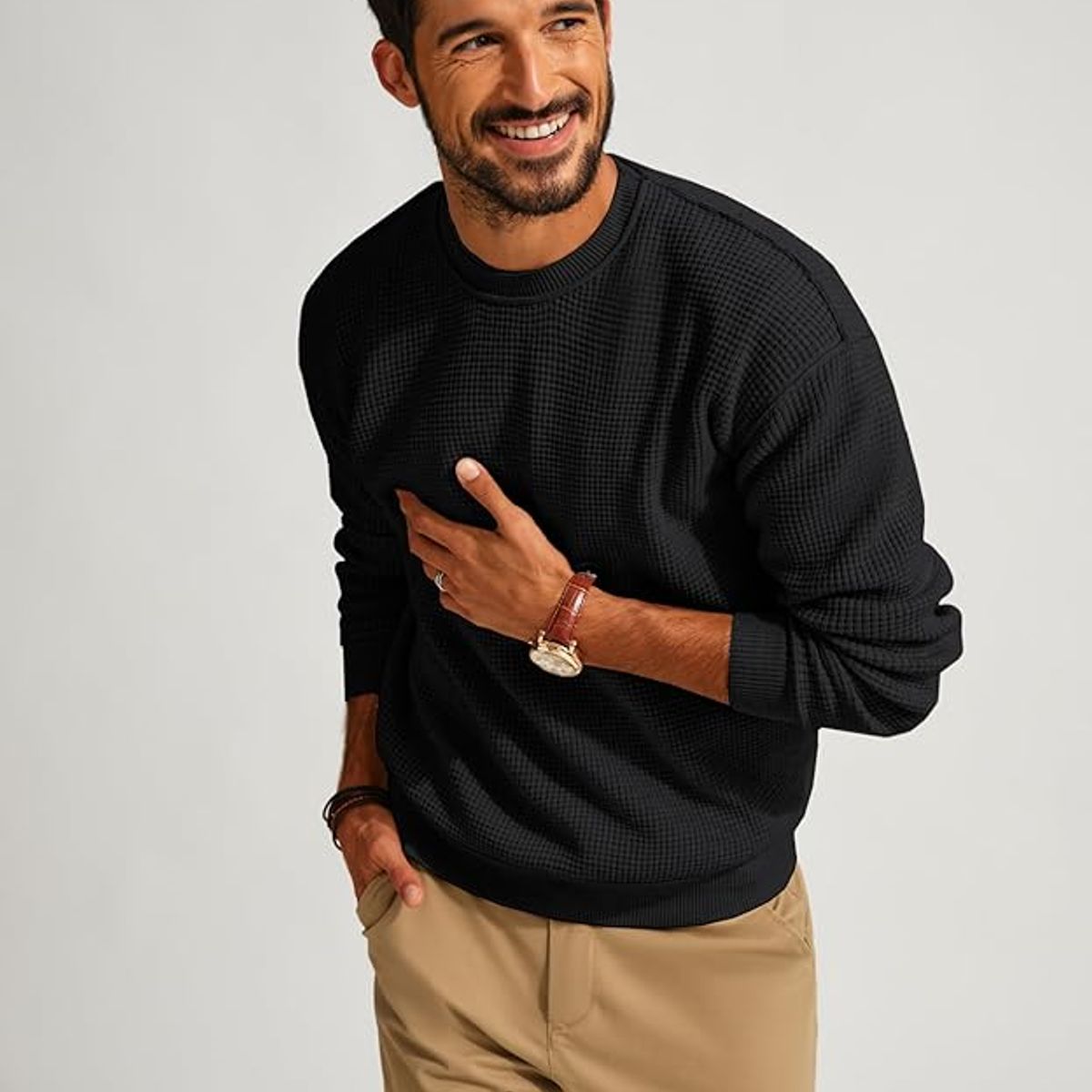 TIOZONEY - Suéter de punto con cuello redondo