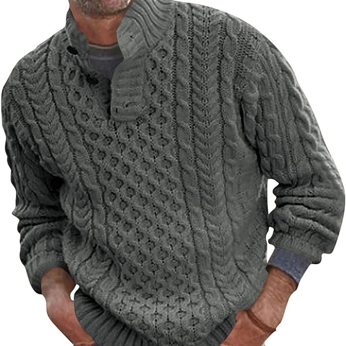 TIOZONEY - Suéter de hombre con cuello alto y botones