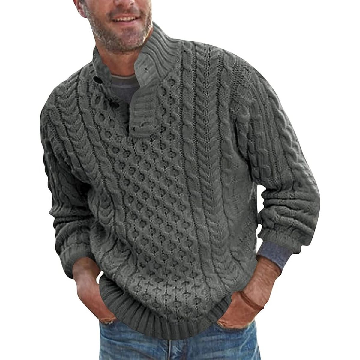 TIOZONEY - Suéter de hombre con cuello alto y botones