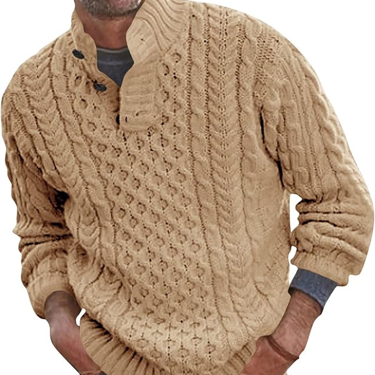 TIOZONEY - Suéter de hombre con cuello alto y botones