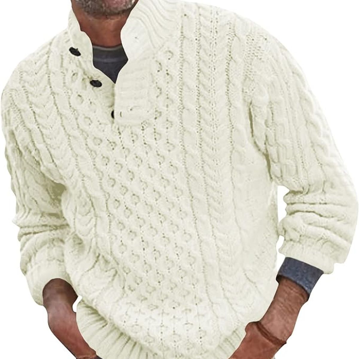 TIOZONEY - Suéter de hombre con cuello alto y botones